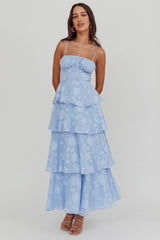 Provence Bloom Tiered Maxi Dress Blue