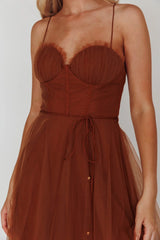 Smitten Sweetheart Neckline Chiffon Midi Dress Chocolate