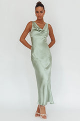 Good Intentions Cowl Neck Open Back Maxi Dress Sage