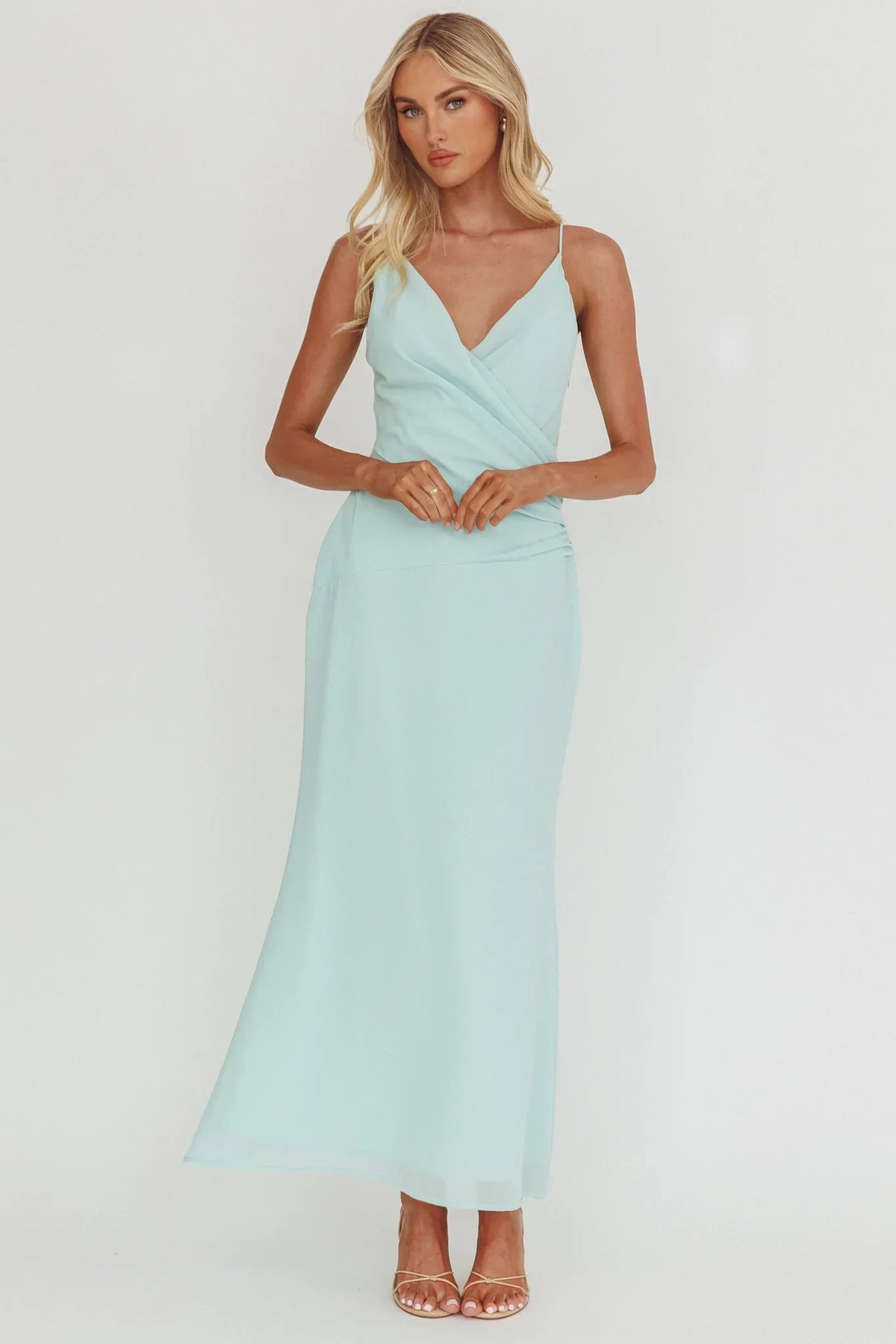 Lexxi Crossover Gathered Waist Maxi Dress Tiffany Blue