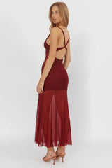 Sade Sheer Panel Ruched Maxi Dress Wine