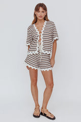 Breakaway Tie Front Shirt Stripe Mocha