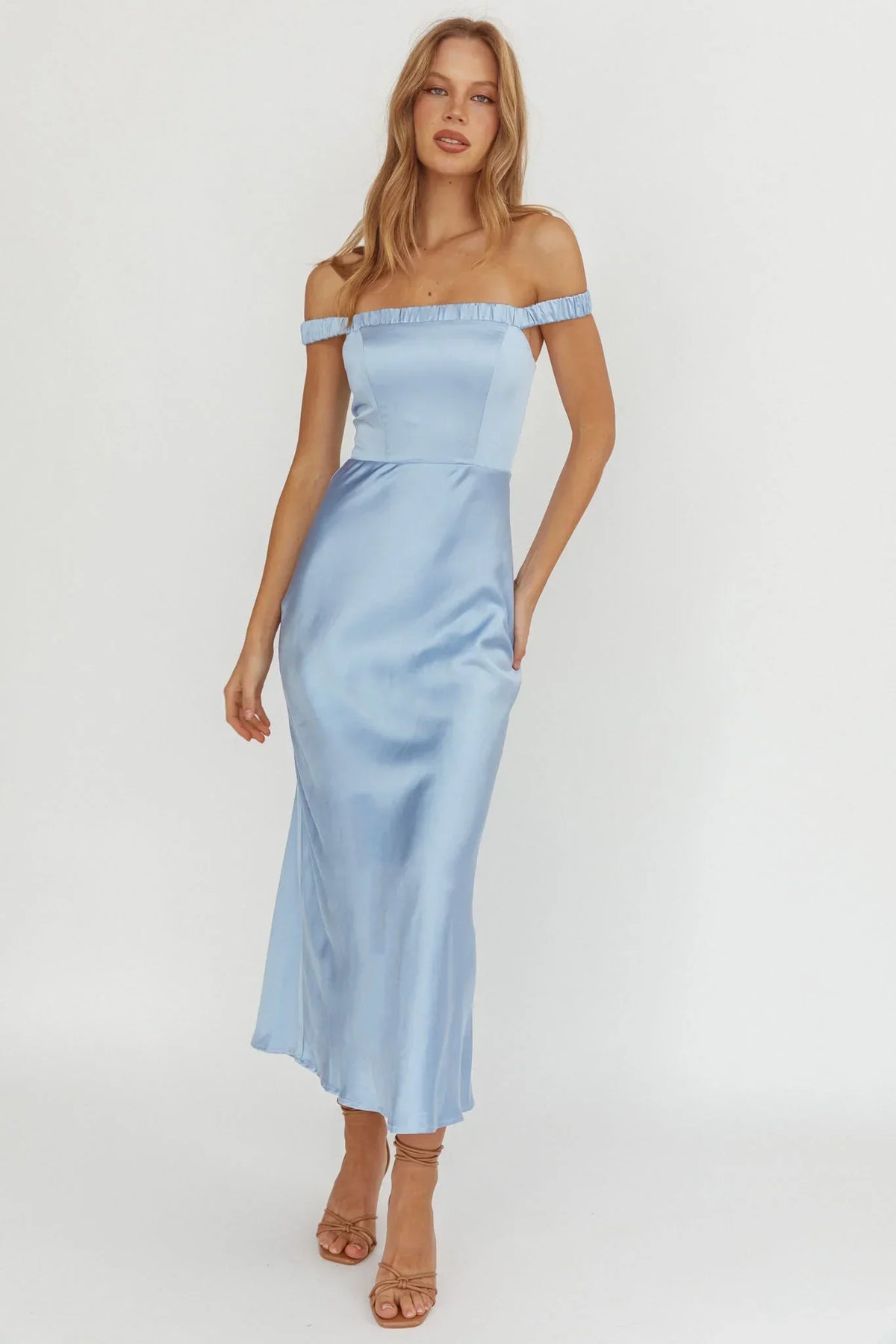 Cari Off-Shoulder Strap Maxi Dress Ice Blue