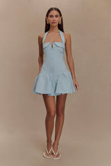 Calipso Halter Mini Dress - Cornflower Blue