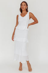 Arrabel Ruffle Trim Bust Tie Maxi Dress White