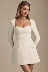 Sweetheart-Neck Structured Mini Dress in Ivory
