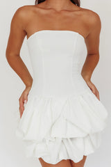 Nefiti Strapless Layered Bubble Hem Dress White