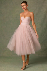 Tulle Corset Midaxi Dress in Dusty Rose
