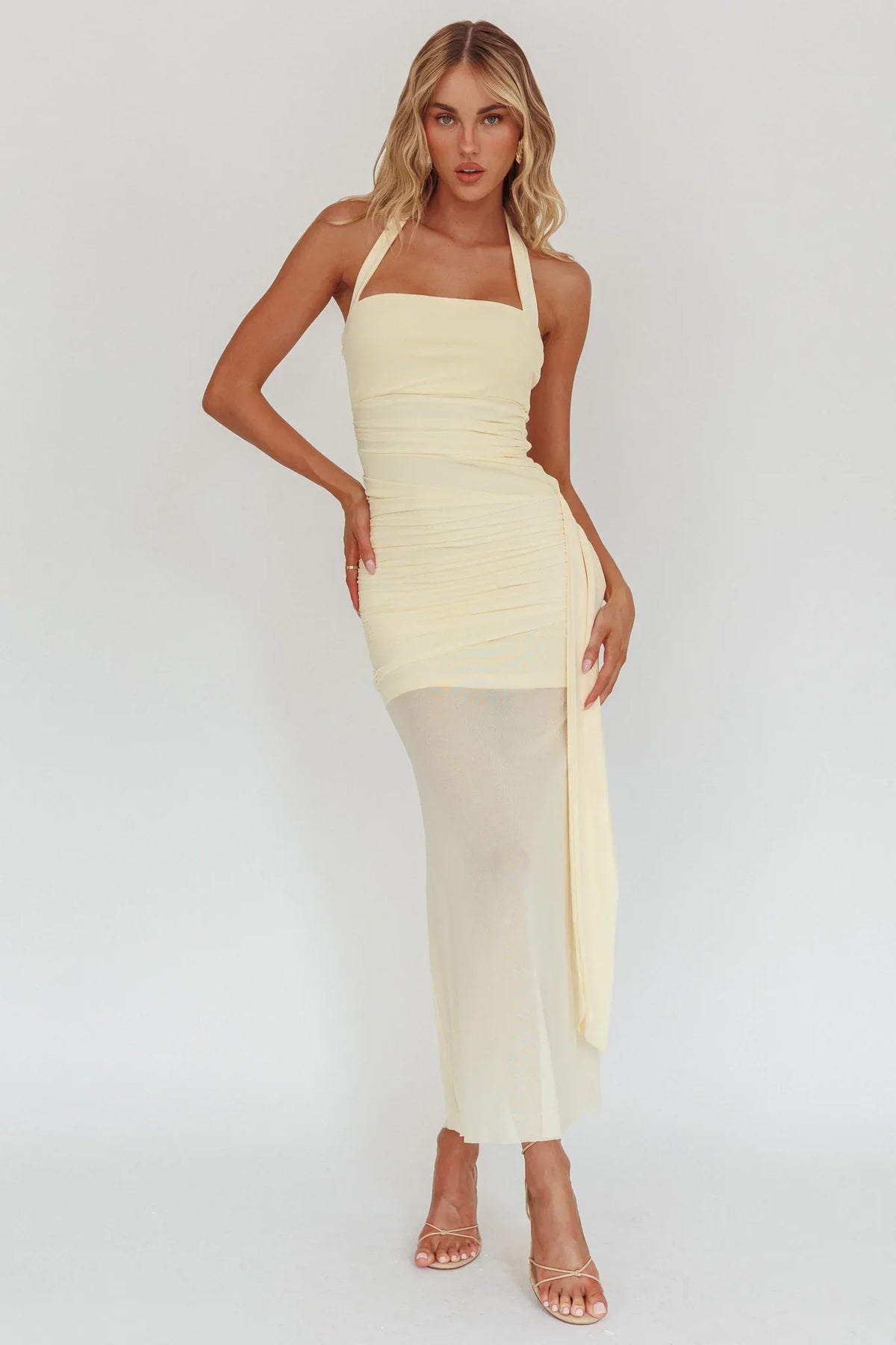 Rebekkah Halterneck Side Sash Maxi Dress Butter