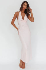 Devotion Twist Bust Halter Maxi Dress Baby Pink