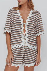 Breakaway Tie Front Shirt Stripe Mocha