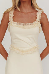 Olivera Lace Frill Trim Maxi Dress Cream