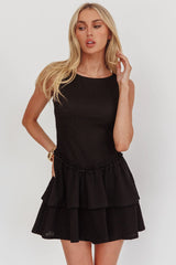 Swing It Double Layer Hem Mini Dress Black
