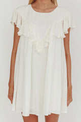 Sunshine Weekend Frill Trim Babydoll Mini Dress White