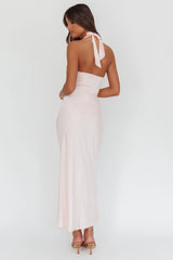 Devotion Twist Bust Halter Maxi Dress Baby Pink