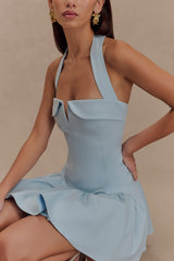 Calipso Halter Mini Dress - Cornflower Blue
