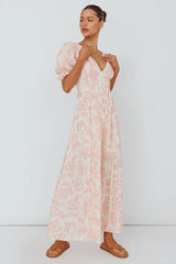 Sitting Pretty Pintuck Pleat Puff Sleeve Dress Pink