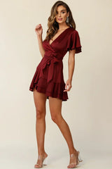 Cami Angel Sleeve Faux Wrap Dress Wine