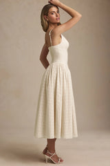 Broderie Anglaise Bow-Detail A-Line Midaxi Dress in Ivory