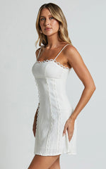 Gelli Mini Linen Blend Dress Strappy Lace Detail Dress in White