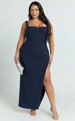 Thelma Maxi Dress Square Neck Bodycon Dress in Navy