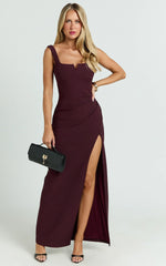 Thelma Maxi Dress Square Neck Bodycon Dress in Wine