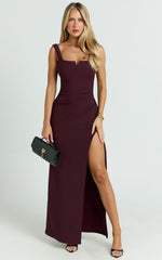 Thelma Maxi Dress Square Neck Bodycon Dress in Wine